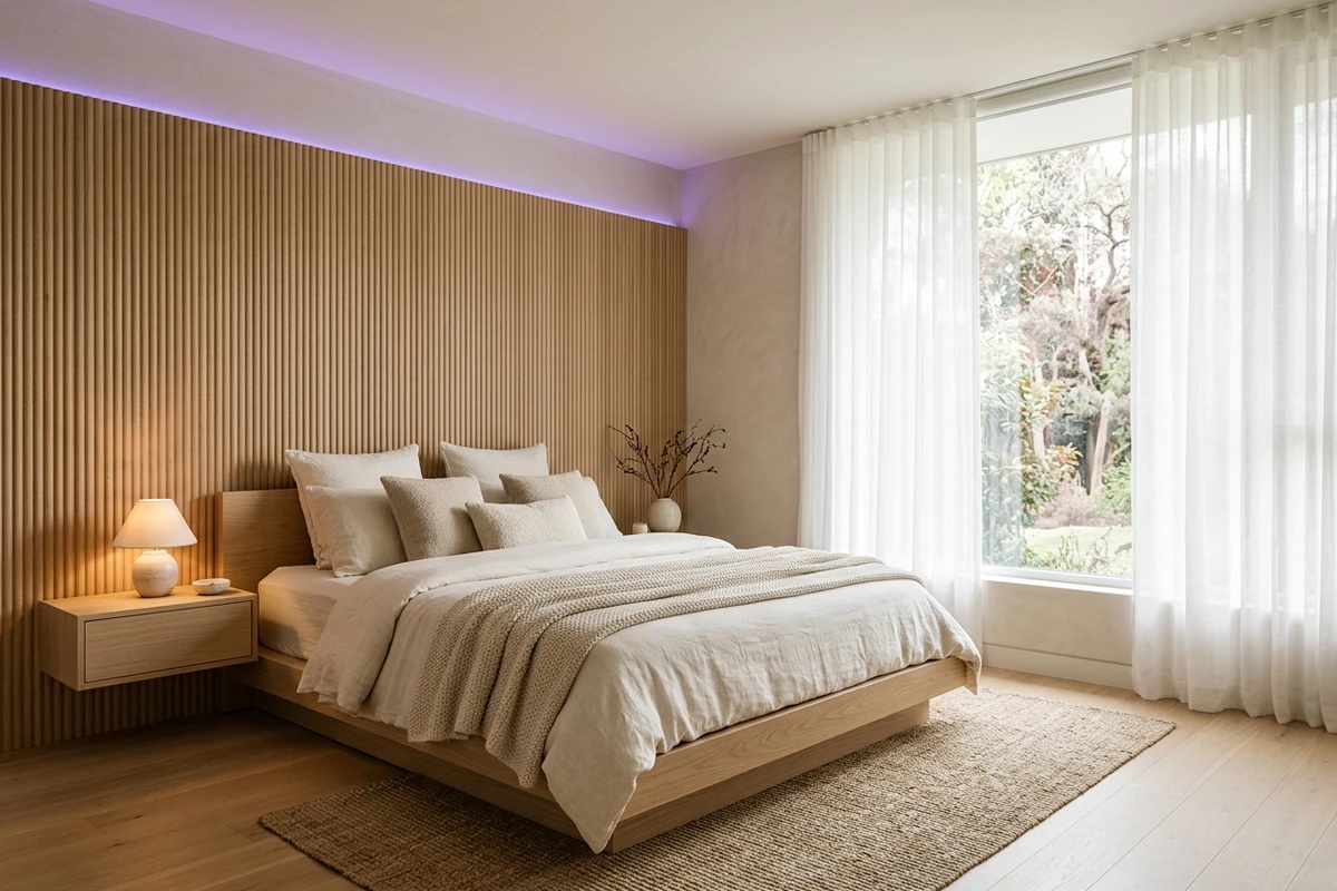 Chambre scandinave baignée de lumière du matin
